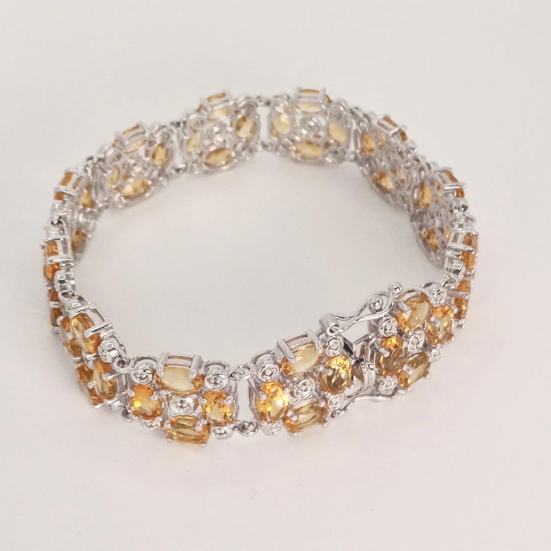 Vintage Gold Citrine Bracelet Deco 925 Sterling Silver Tennis