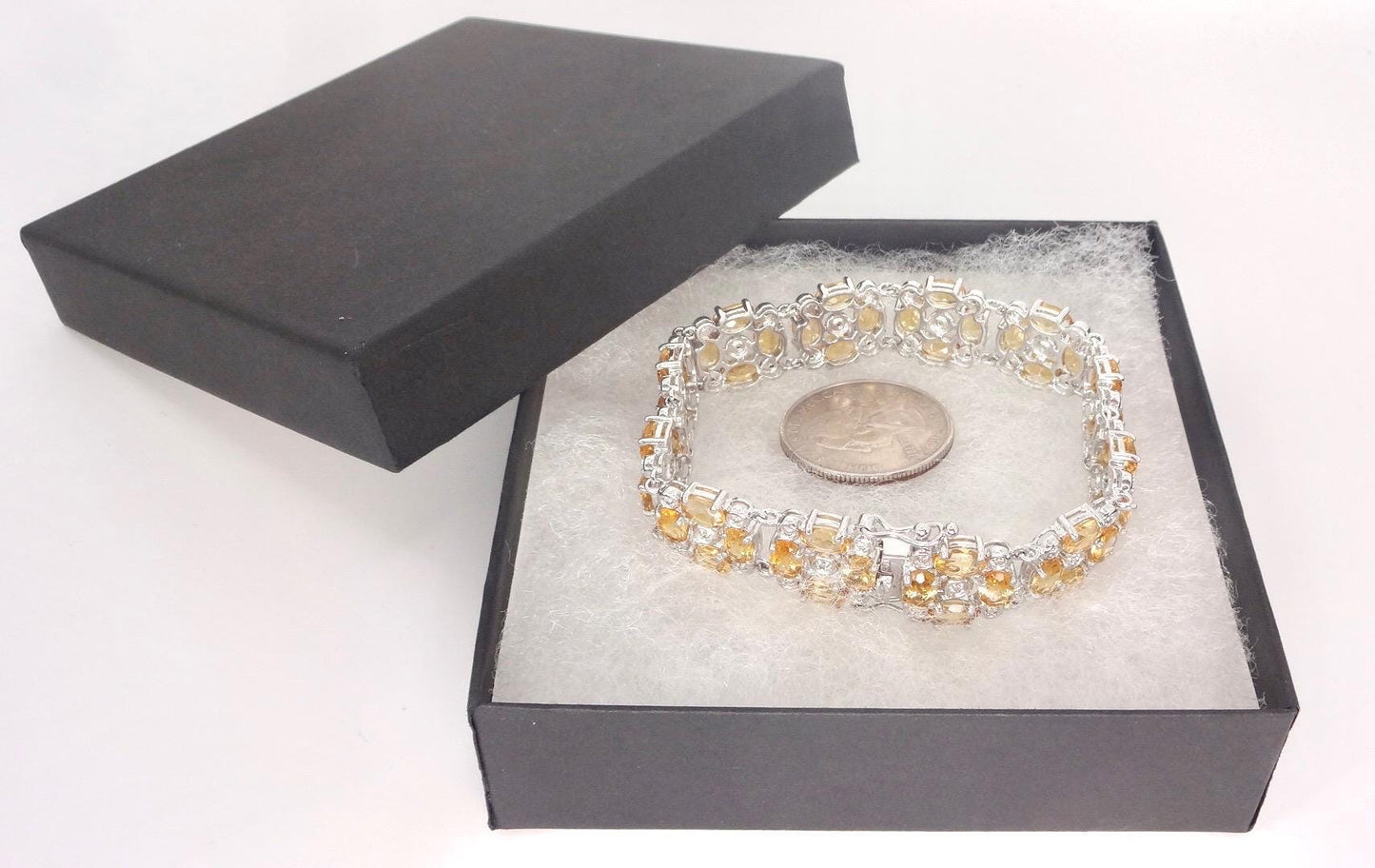 Vintage Gold Citrine Bracelet Deco 925 Sterling Silver Tennis