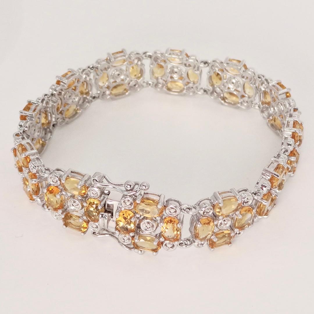 Vintage Gold Citrine Bracelet Deco 925 Sterling Silver Tennis
