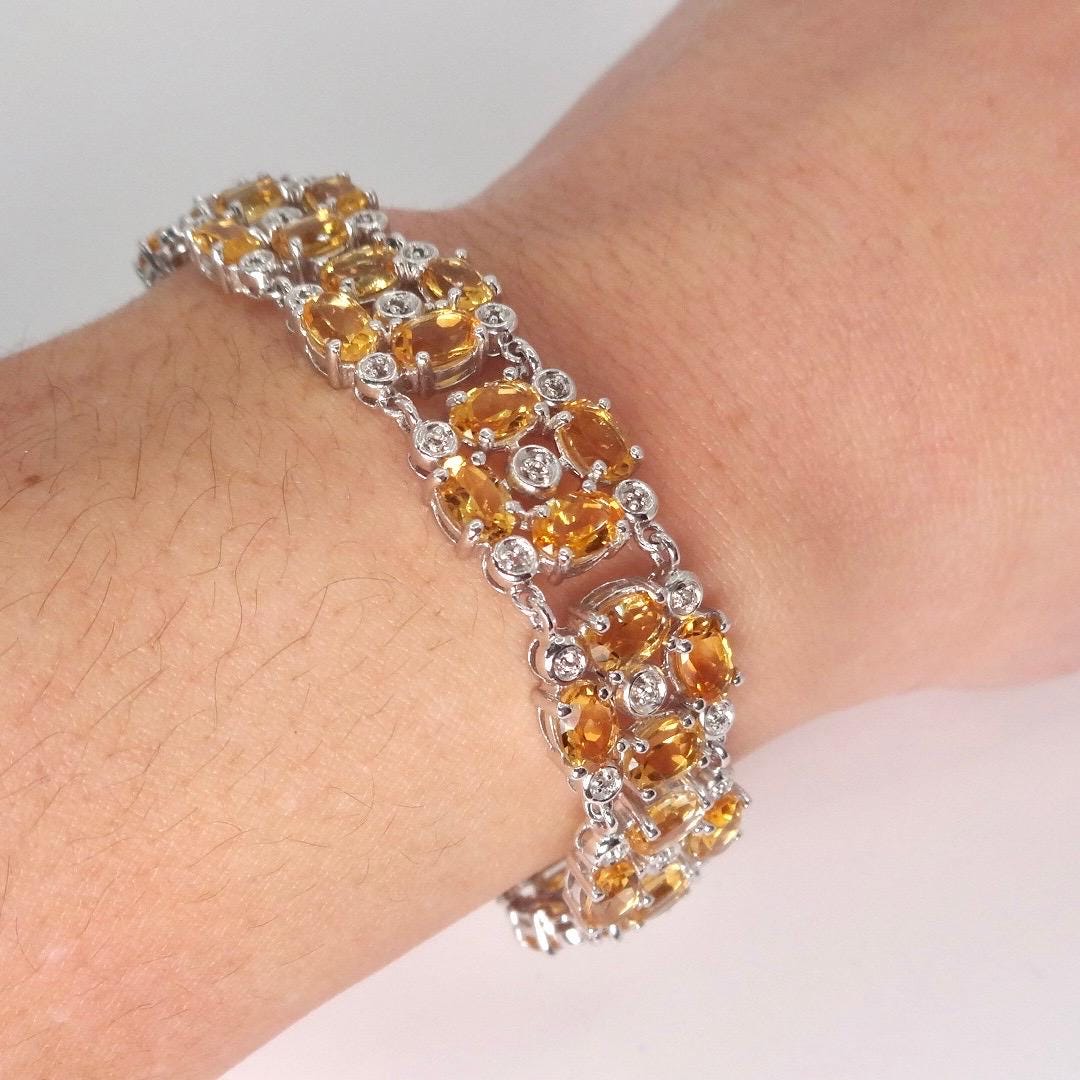 Vintage Gold Citrine Bracelet Deco 925 Sterling Silver Tennis