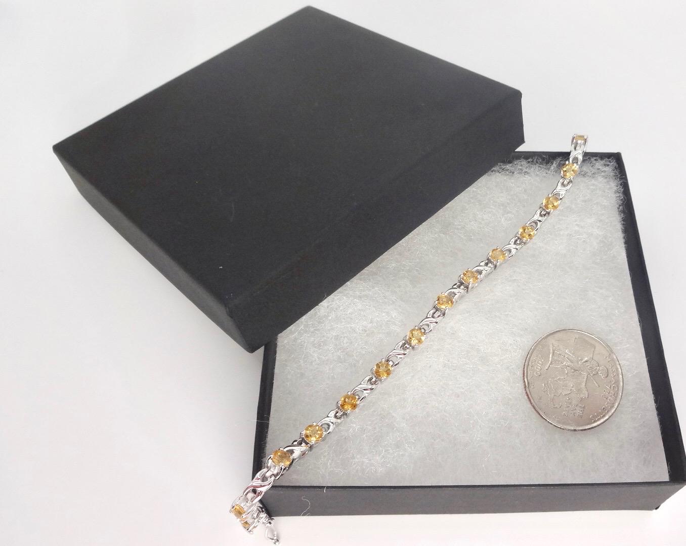 Vintage Gold Citrine Bracelet Deco 925 Sterling Silver Tennis