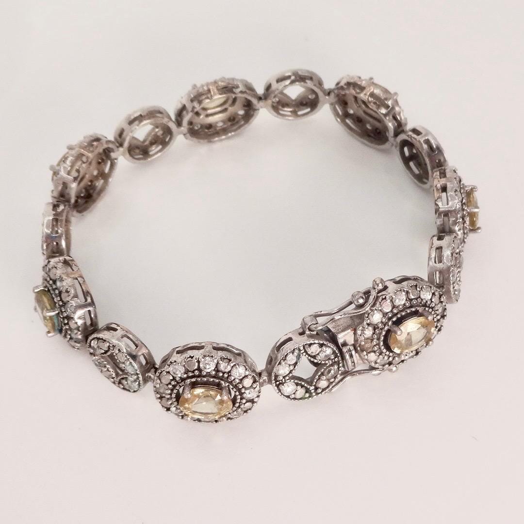 Vintage Gold Citrine Bracelet Deco 925 Sterling Silver Tennis