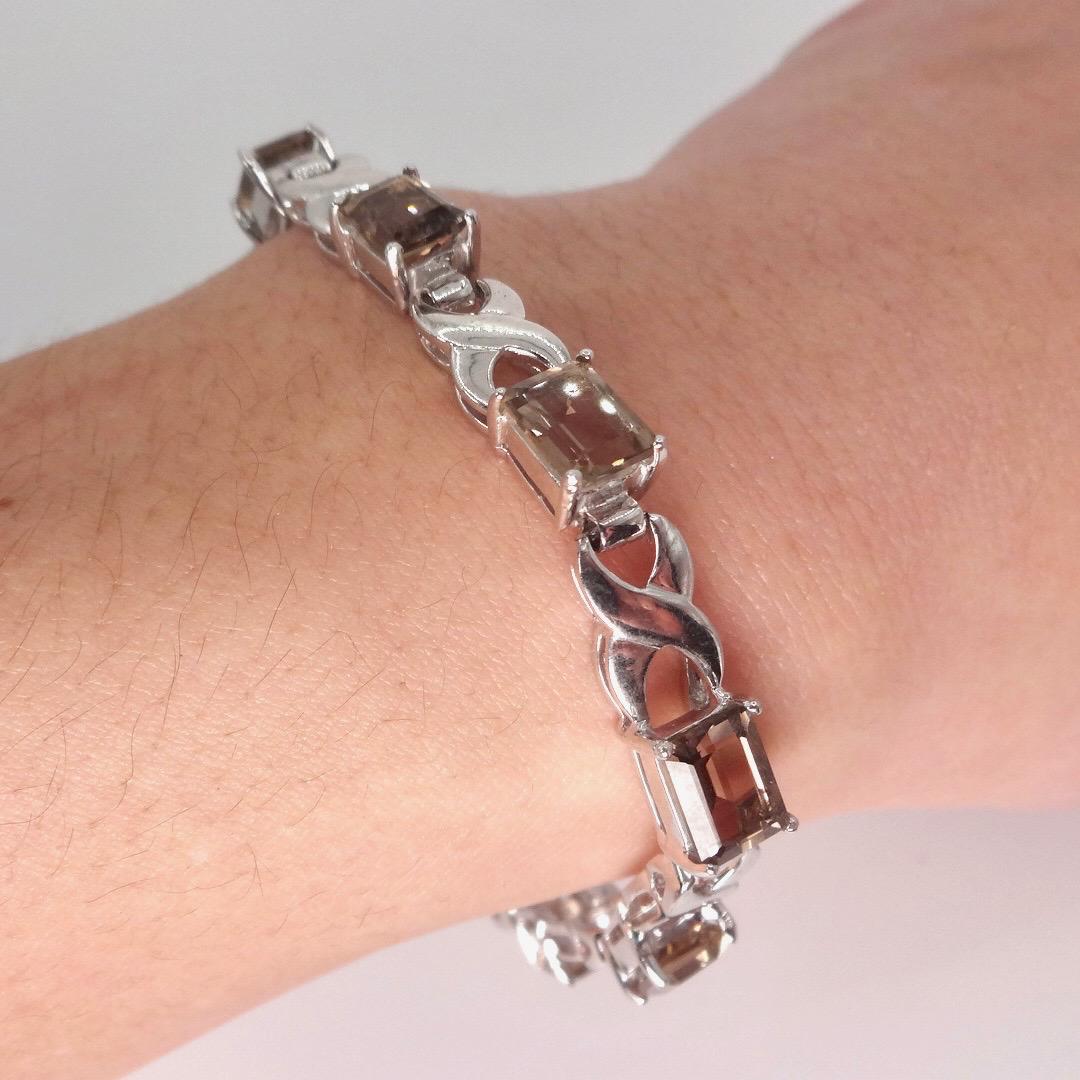 Vintage Smoky Topaz Sterling Silver Tennis Bracelet