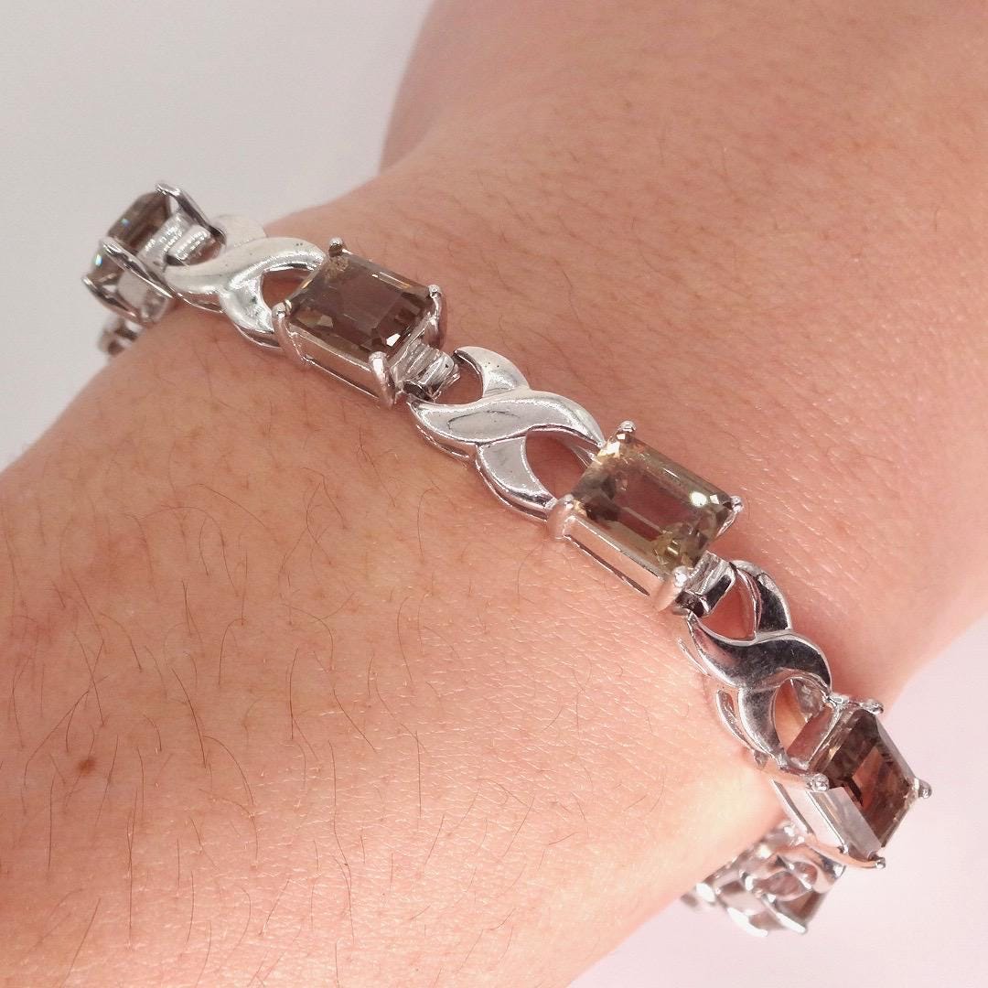 Vintage Smoky Topaz Sterling Silver Tennis Bracelet