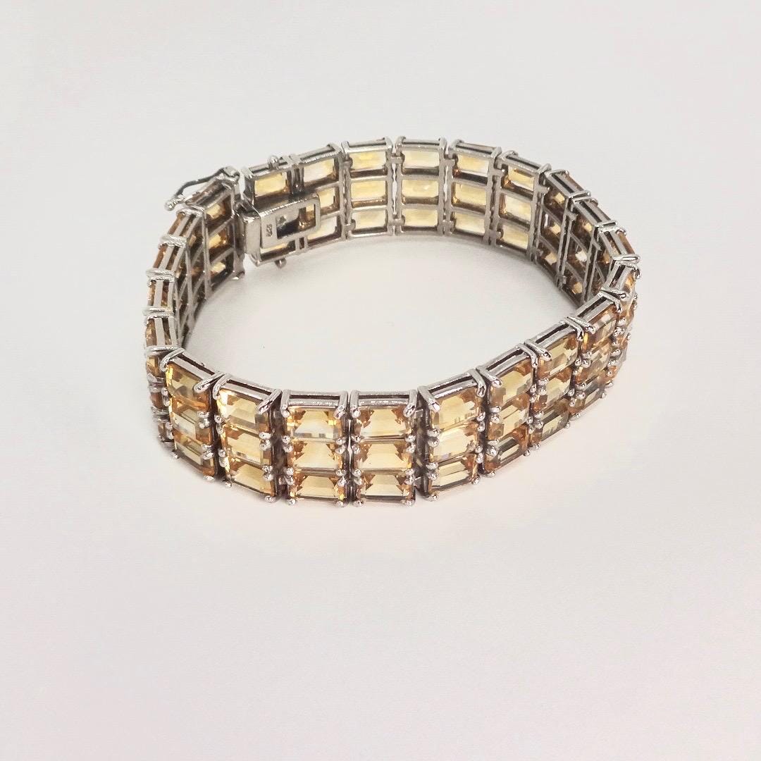 Vintage Gold Citrine Tennis Bracelet in 925 Sterling Silver