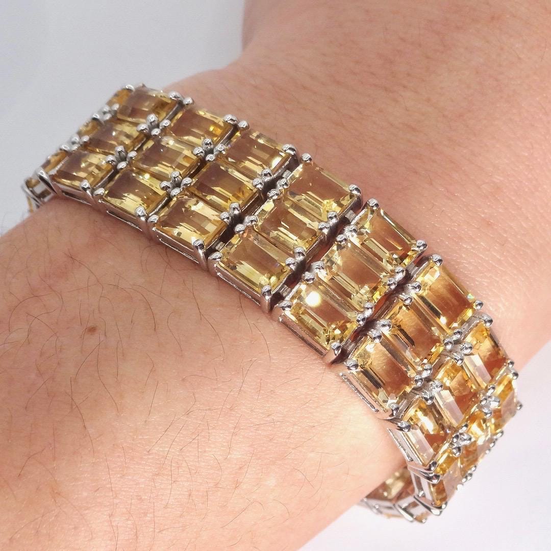 Vintage Gold Citrine Tennis Bracelet in 925 Sterling Silver