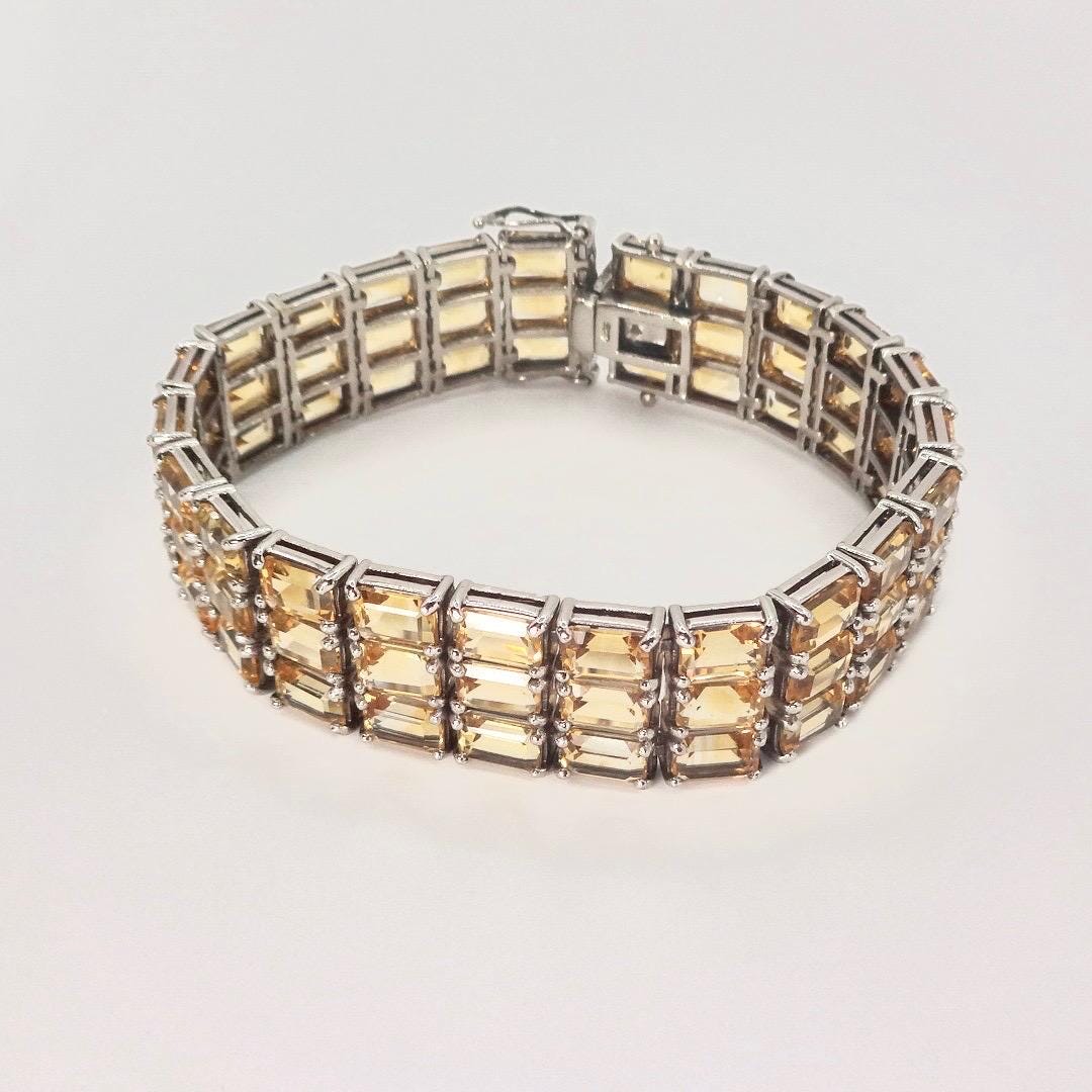 Vintage Gold Citrine Tennis Bracelet in 925 Sterling Silver