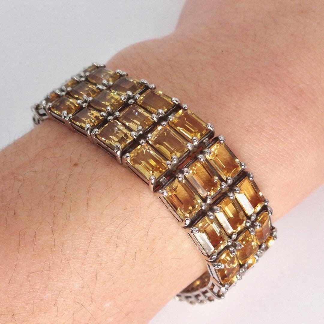 Vintage Gold Citrine Tennis Bracelet in 925 Sterling Silver