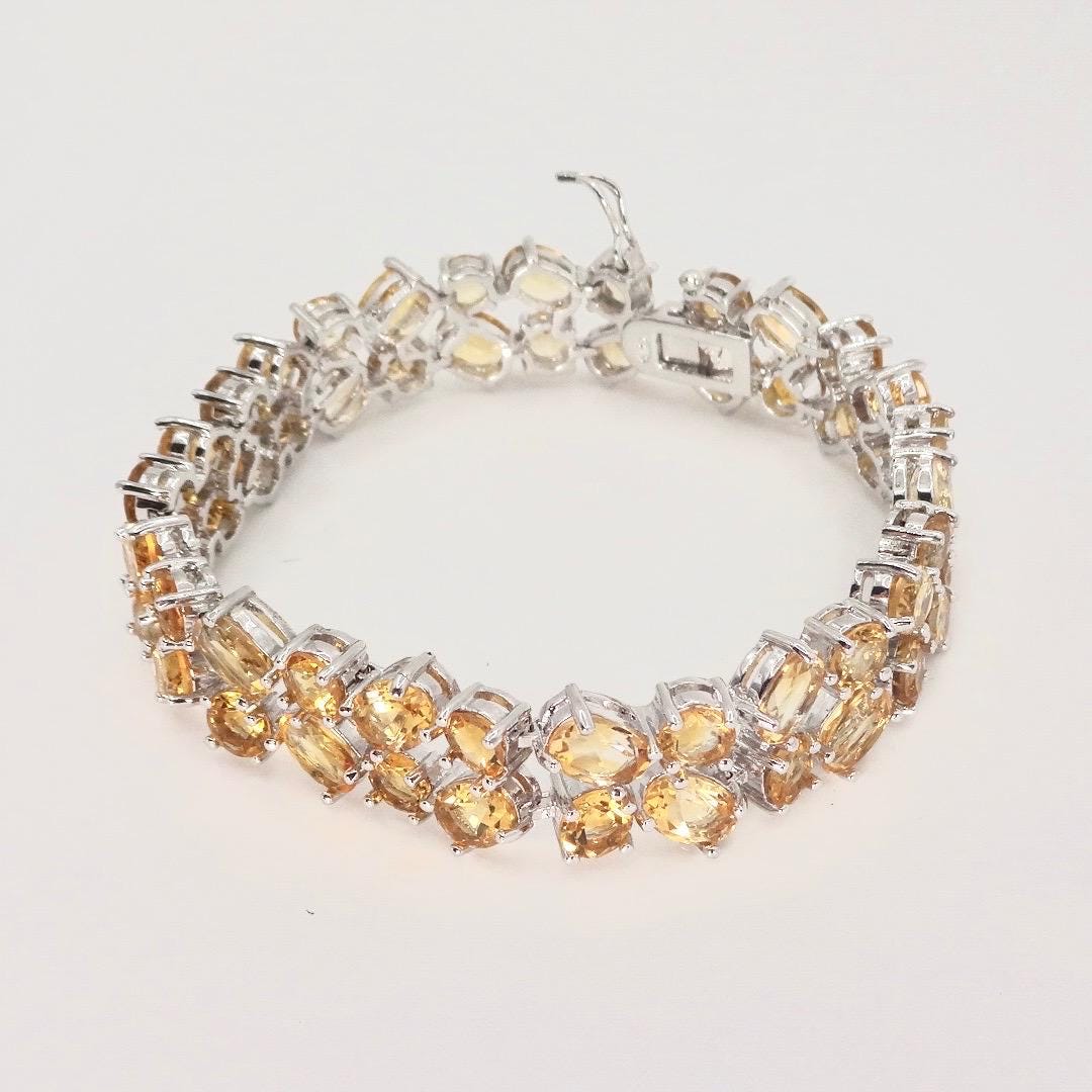 Vintage Gold Citrine Bracelet Deco 925 Sterling Silver Tennis