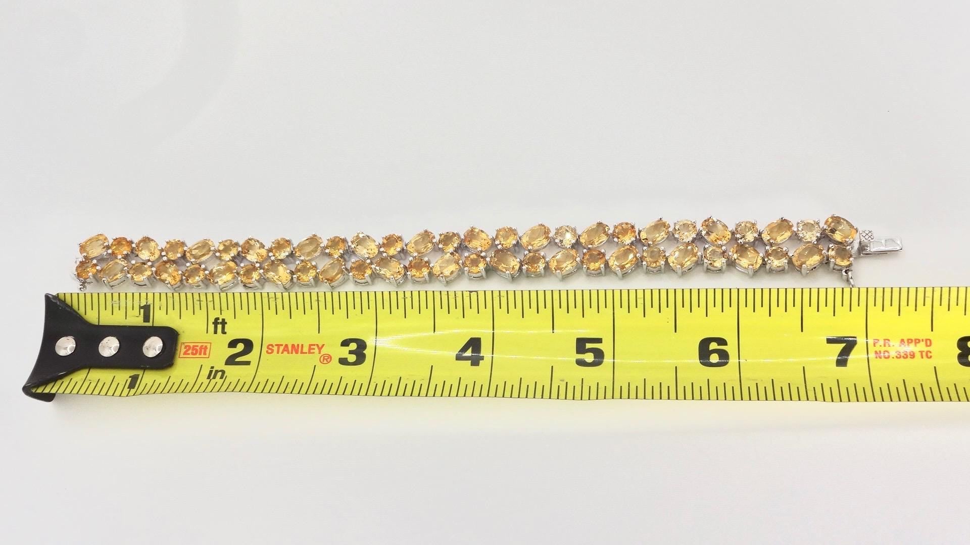 Vintage Gold Citrine Bracelet Deco 925 Sterling Silver Tennis