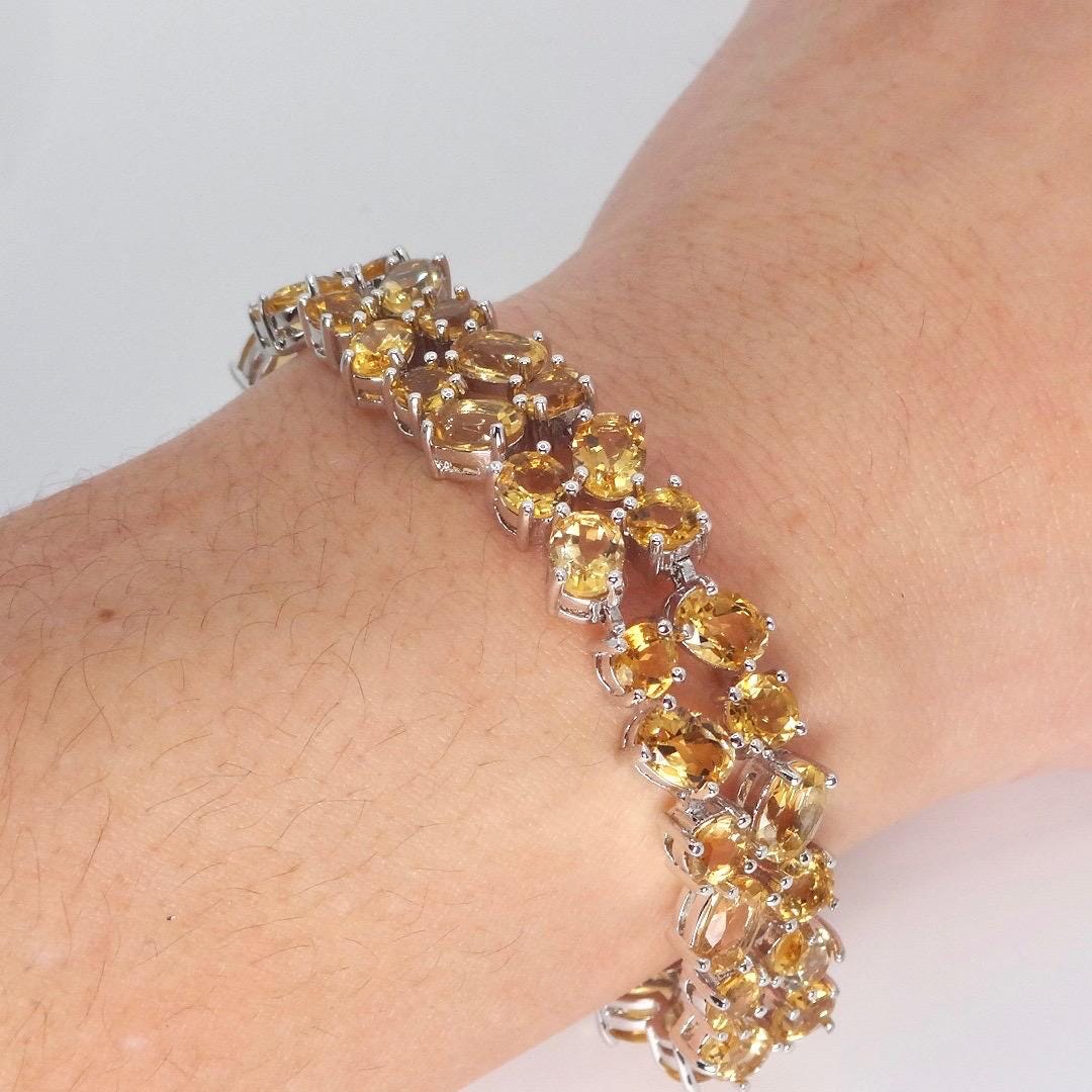Vintage Gold Citrine Bracelet Deco 925 Sterling Silver Tennis