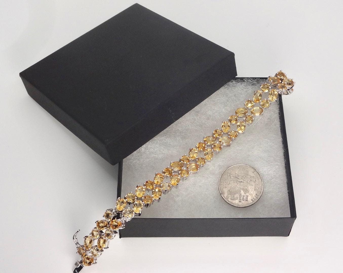 Vintage Gold Citrine Bracelet Deco 925 Sterling Silver Tennis