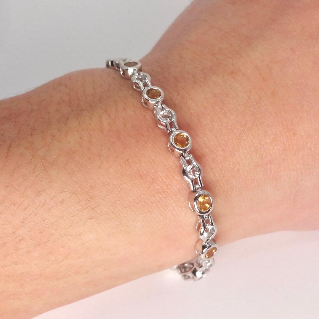 Vintage Gold Citrine Bracelet 925 Sterling Silver Tennis