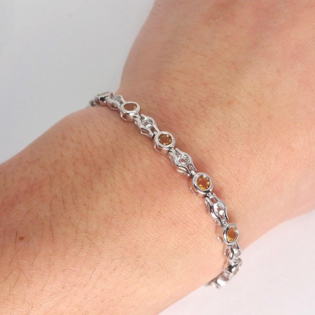Vintage Gold Citrine Bracelet 925 Sterling Silver Tennis