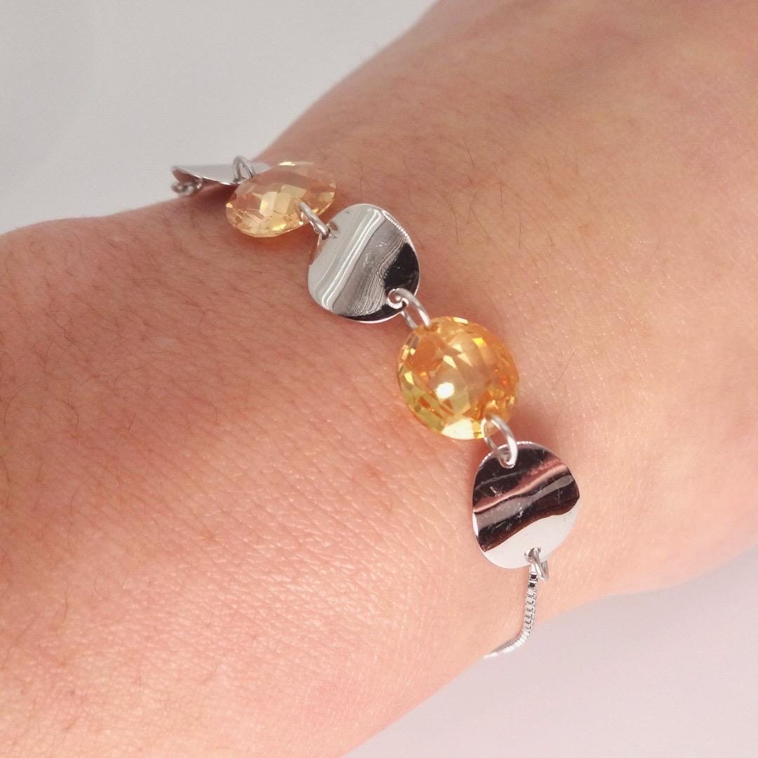 Vintage Citrine Cubic Zirconia Bracelet Sterling Silver Tennis