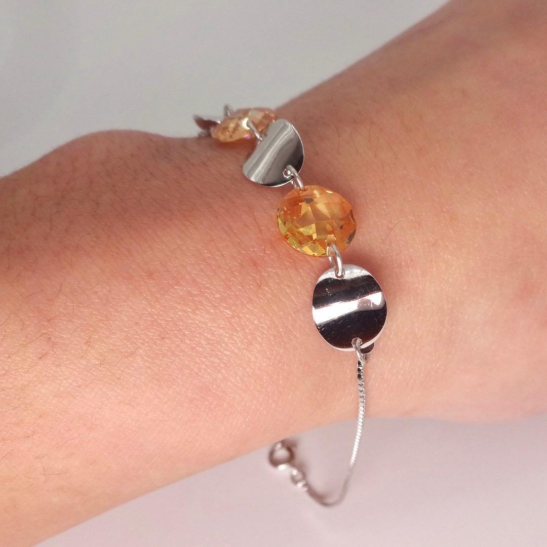 Vintage Citrine Cubic Zirconia Bracelet Sterling Silver Tennis