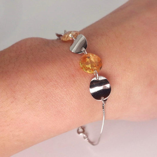 Vintage Citrine Cubic Zirconia Bracelet Sterling Silver Tennis