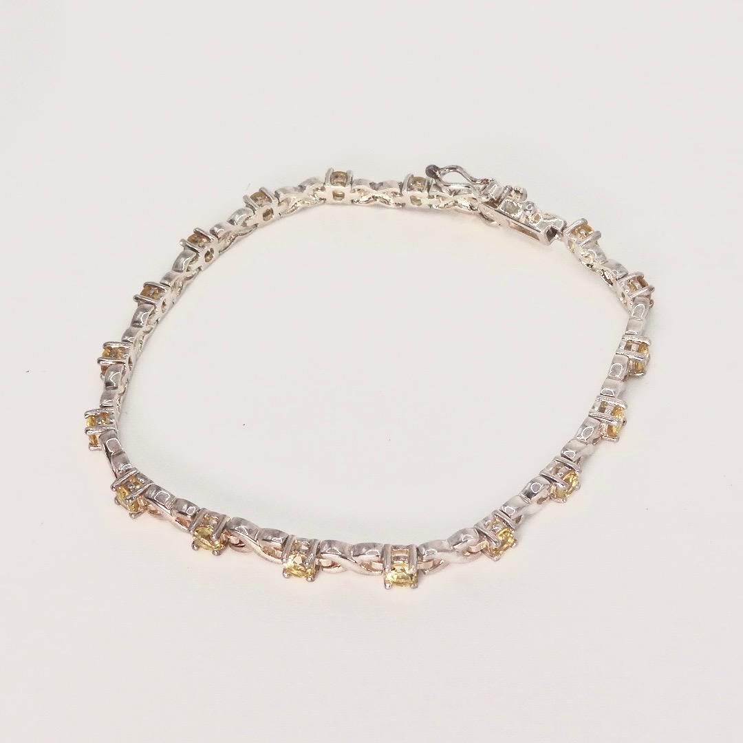 Vintage Gold Citrine Bracelet Deco 925 Sterling Silver Tennis