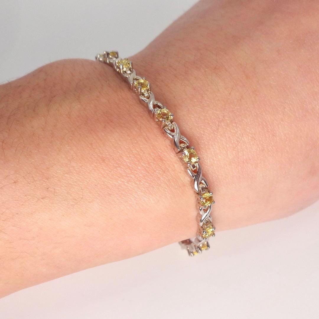 Vintage Gold Citrine Bracelet Deco 925 Sterling Silver Tennis