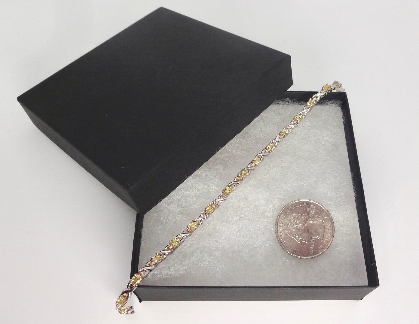 Vintage Gold Citrine Bracelet Deco 925 Sterling Silver Tennis