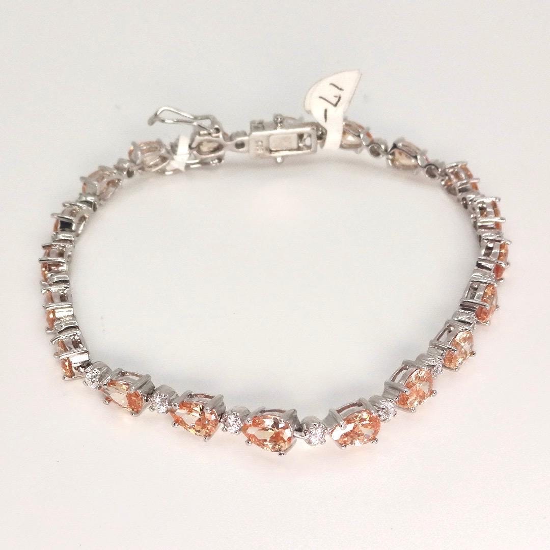 Vintage Gold Citrine Bracelet Deco 925 Sterling Silver Tennis