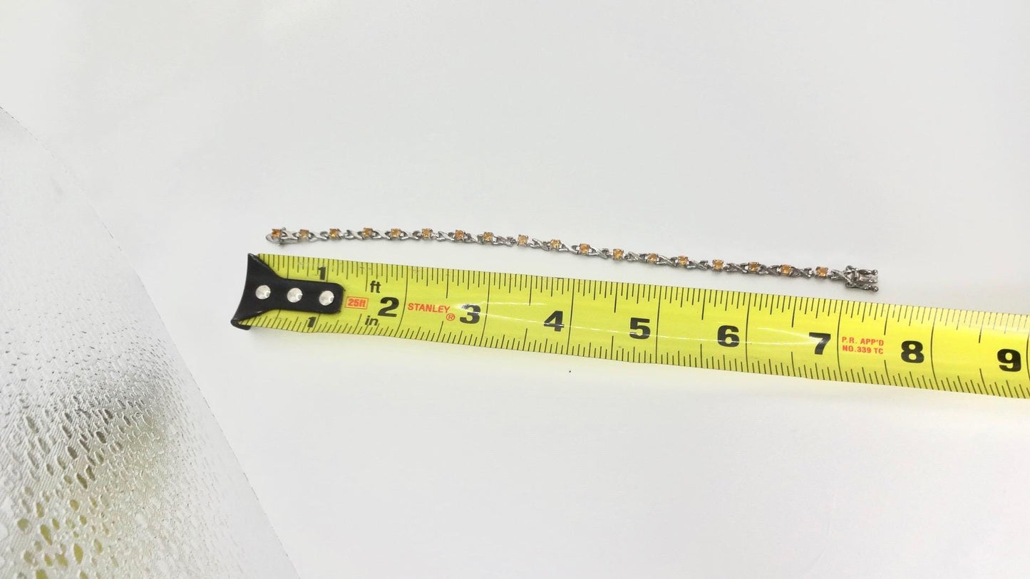 Vintage Gold Citrine Bracelet Deco 925 Sterling Silver Tennis