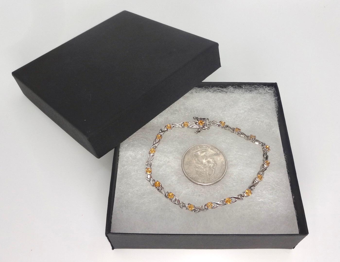 Vintage Gold Citrine Bracelet Deco 925 Sterling Silver Tennis