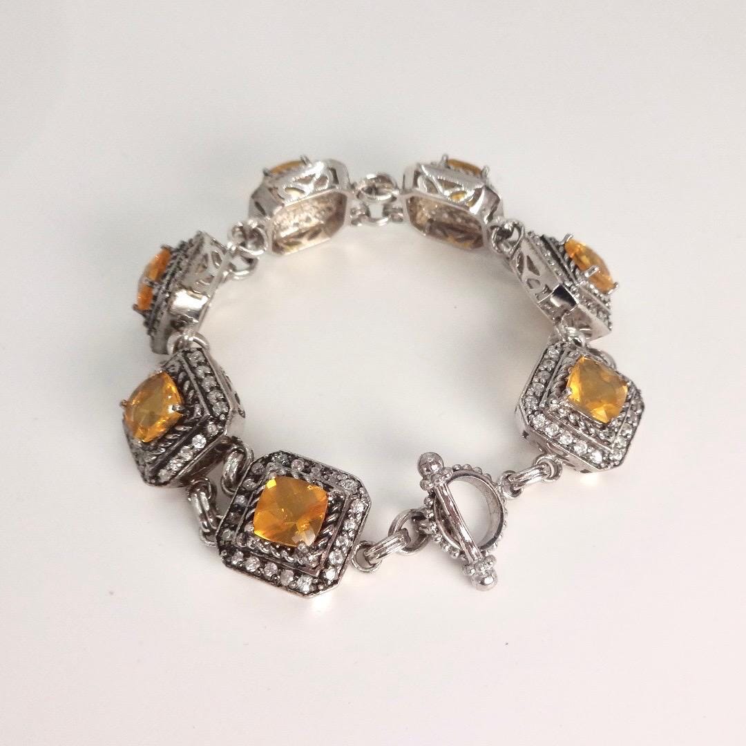 Vintage Orange Fire Opal Bracelet 925 Sterling Silver
