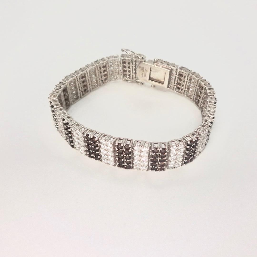 Handmade Genuine Smoky Topaz and White Sapphires 925 Sterling Silver Tennis Bracelet