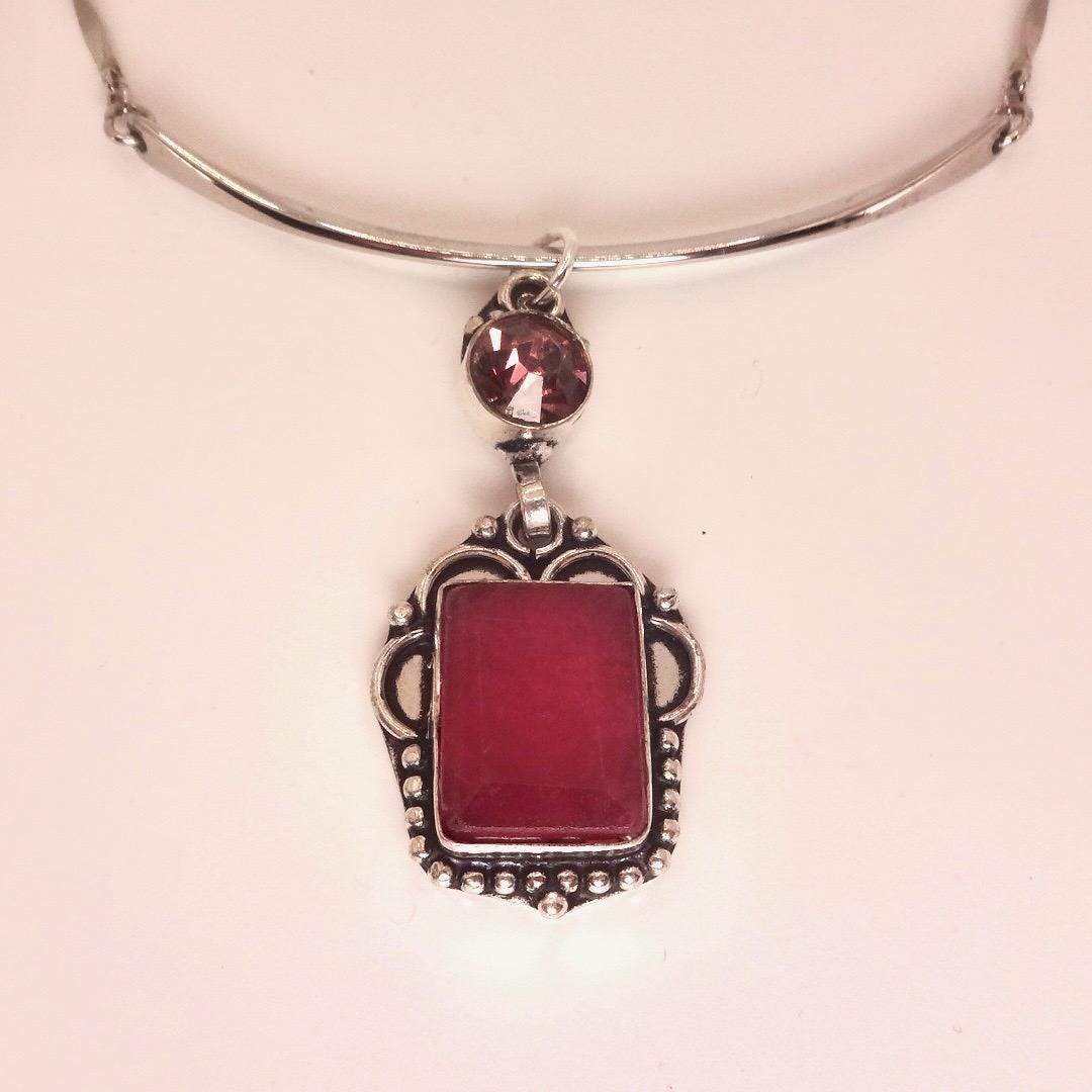 Vintage Antique Pink Raw Ruby Choker Necklace