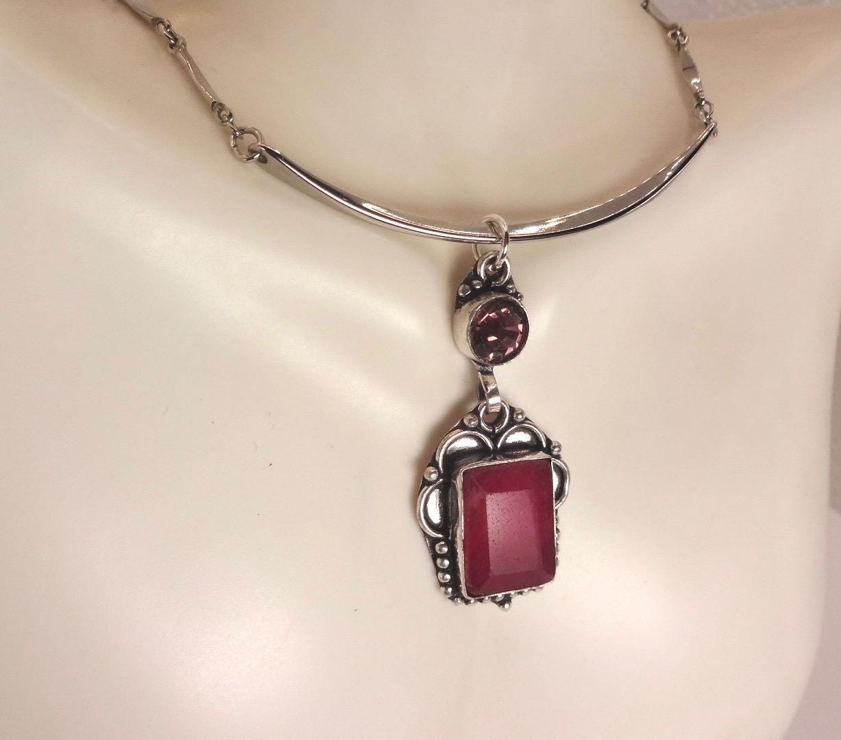 Vintage Antique Pink Raw Ruby Choker Necklace