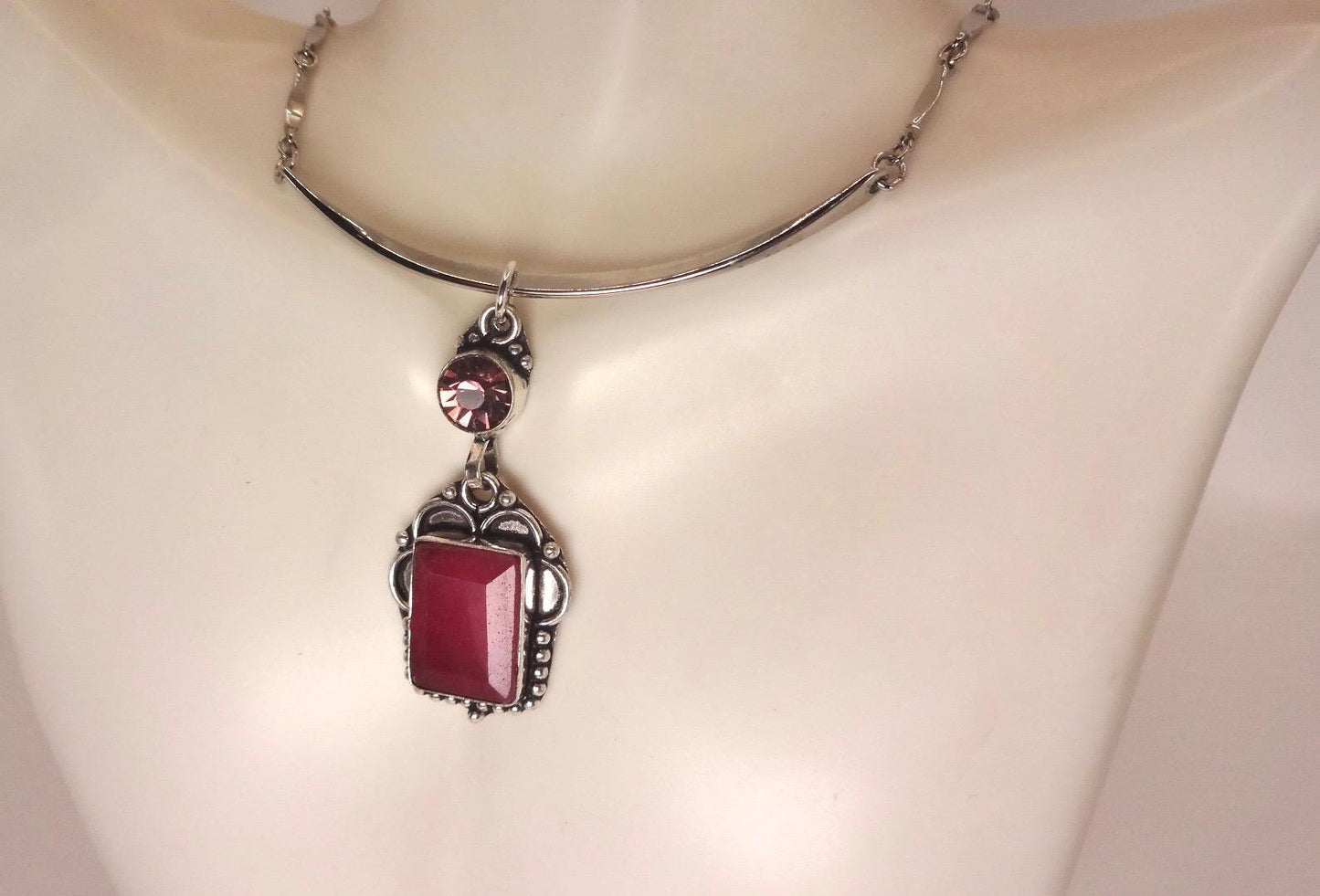 Vintage Antique Pink Raw Ruby Choker Necklace