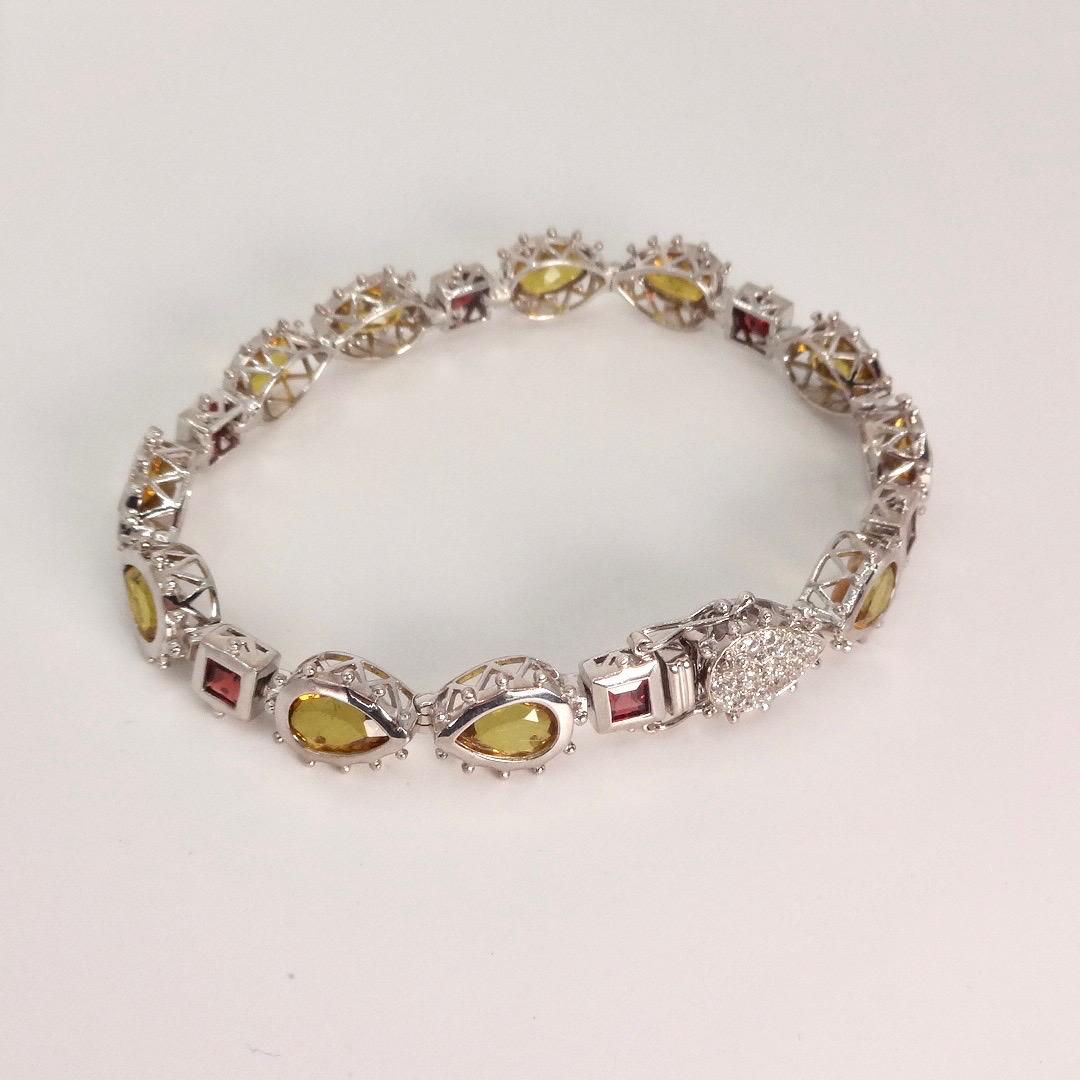 Vintage Citrine Garnet Tennis Bracelet in 925 Sterling Silver