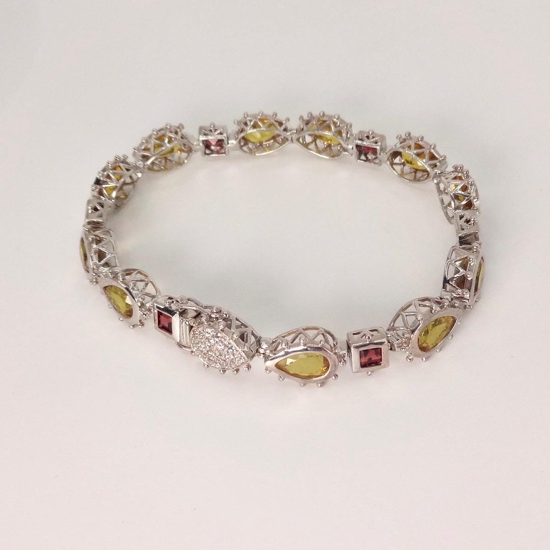 Vintage Citrine Garnet Tennis Bracelet in 925 Sterling Silver