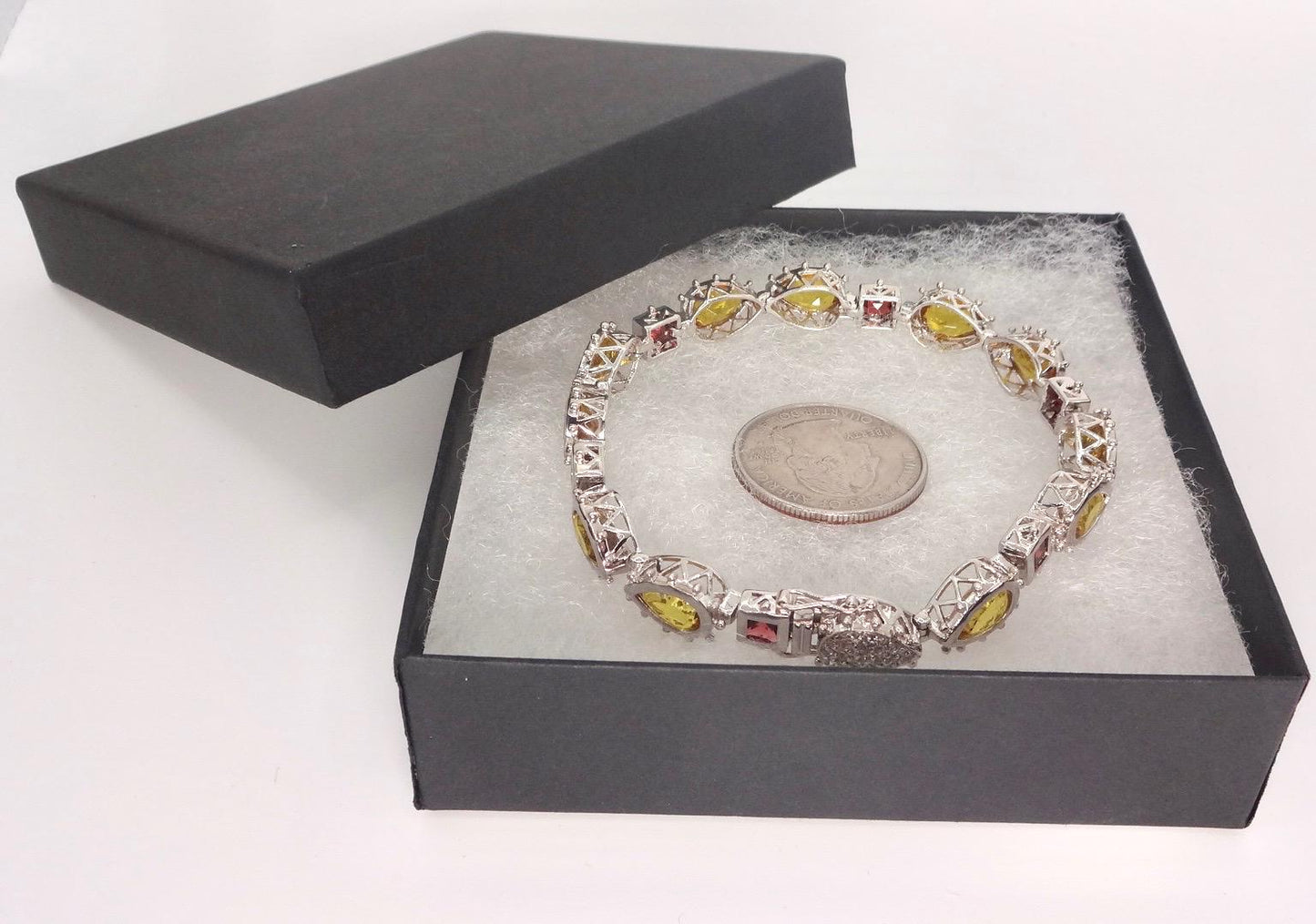 Vintage Citrine Garnet Tennis Bracelet in 925 Sterling Silver