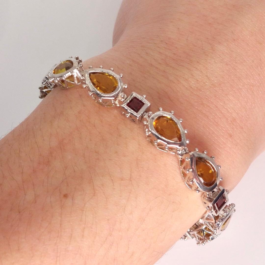 Vintage Citrine Garnet Tennis Bracelet in 925 Sterling Silver