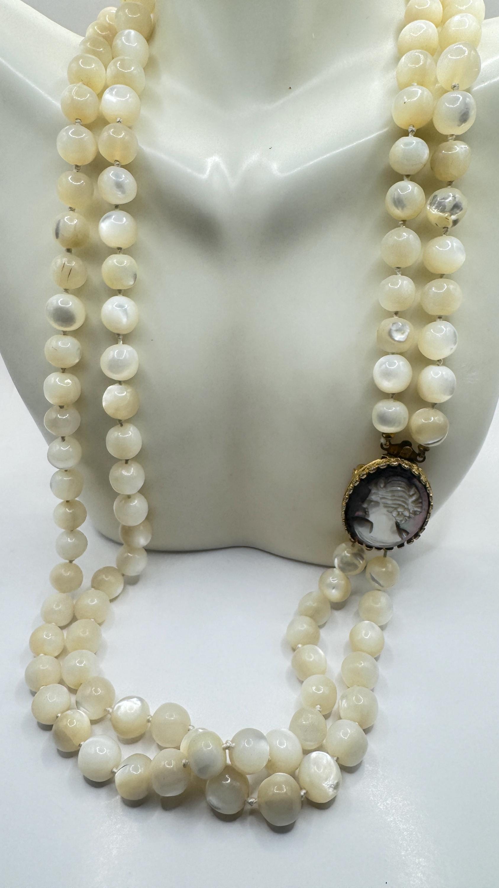 Vintage Mother of Pearl Cameo 2 strand Necklace