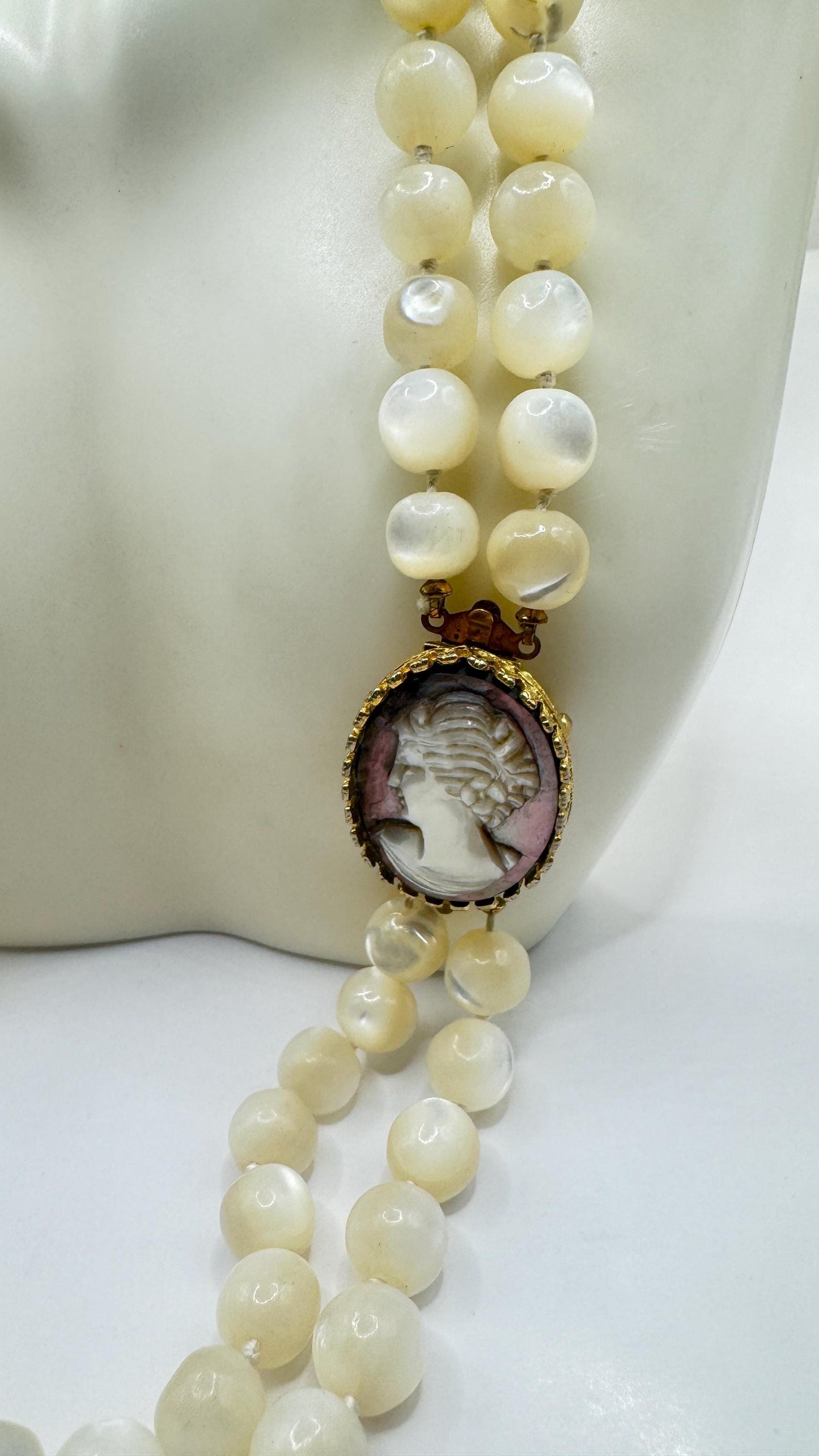 Vintage Mother of Pearl Cameo 2 strand Necklace