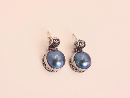 Vintage Genuine Garnet and Pearl Sterling Silver Dangle Earrings