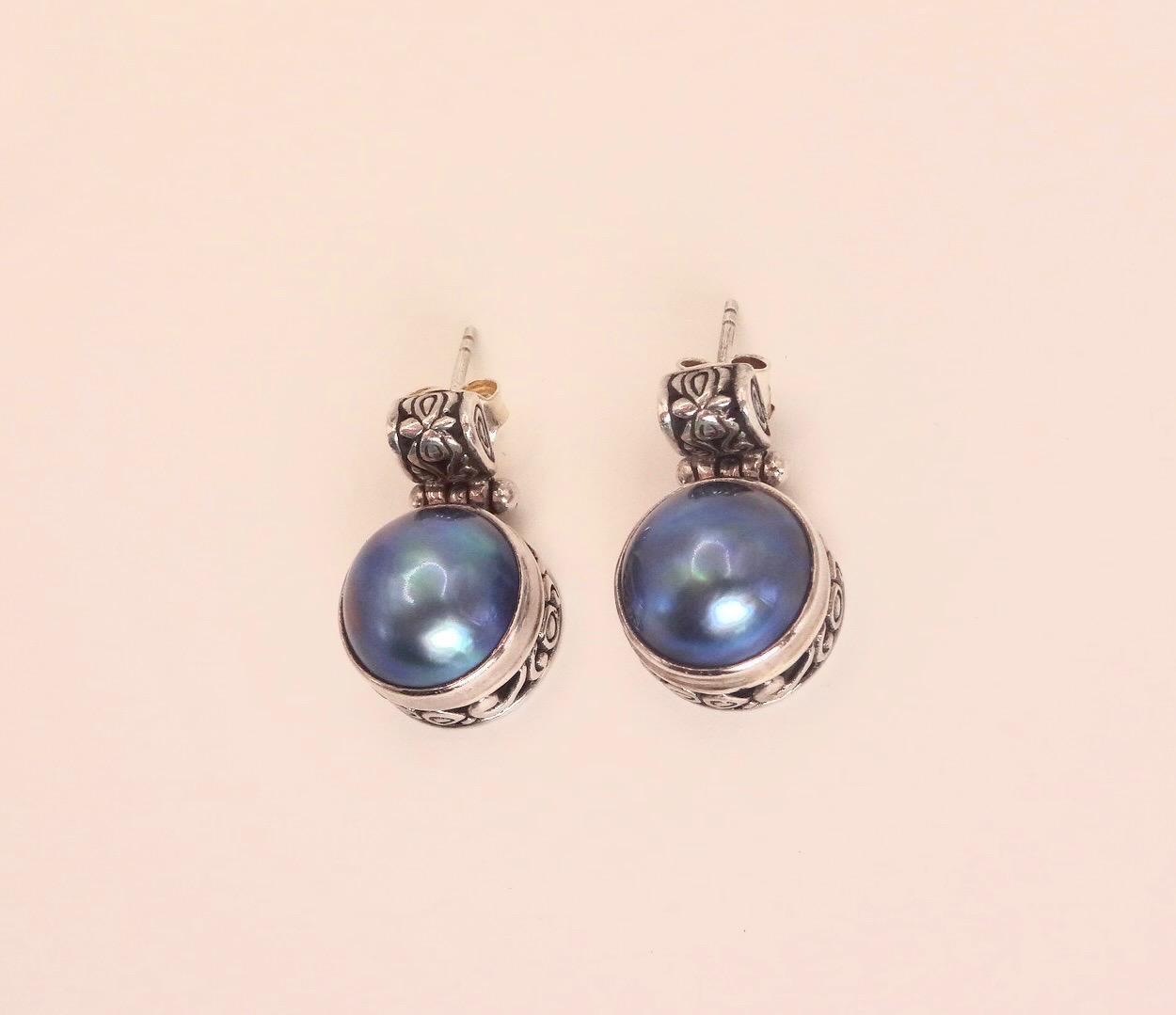 Vintage Genuine Garnet and Pearl Sterling Silver Dangle Earrings