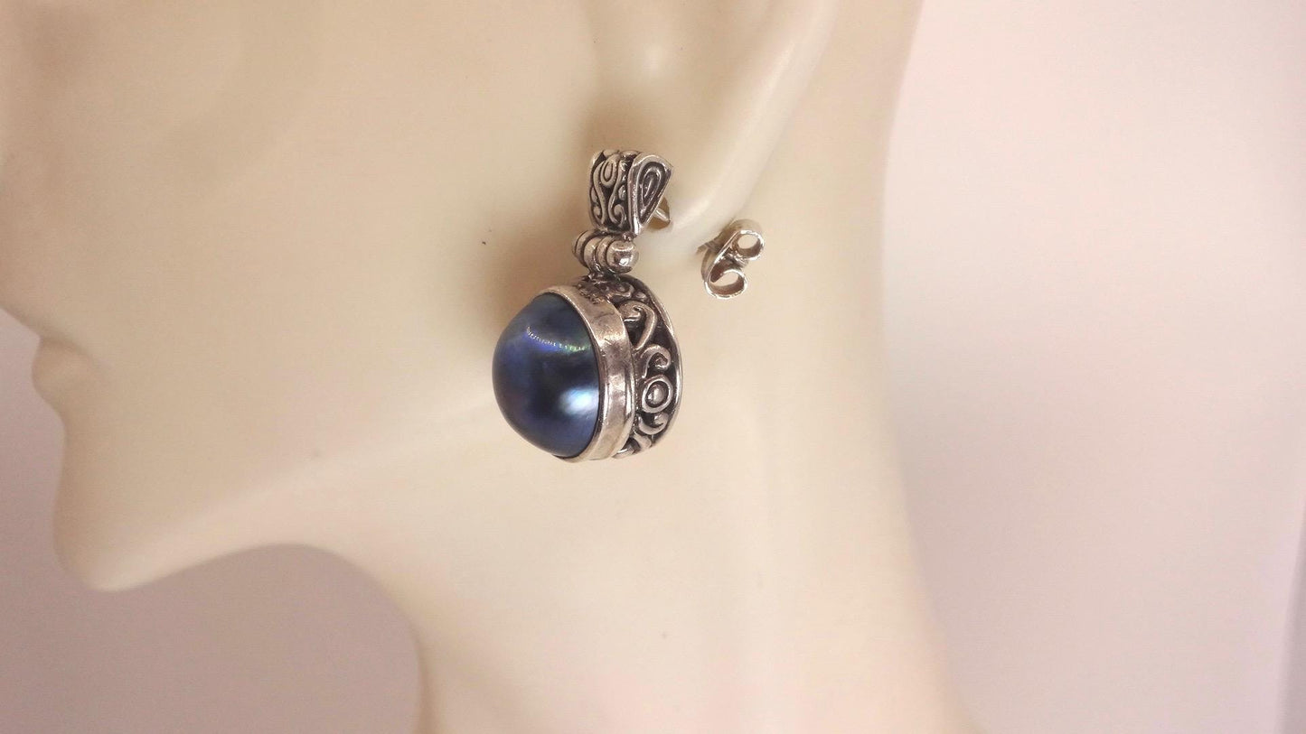 Vintage Genuine Garnet and Pearl Sterling Silver Dangle Earrings