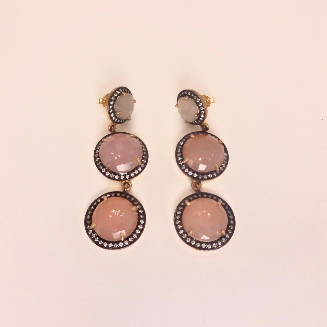 Vintage Rose Quartz Sterling Silver Dangle Earrings