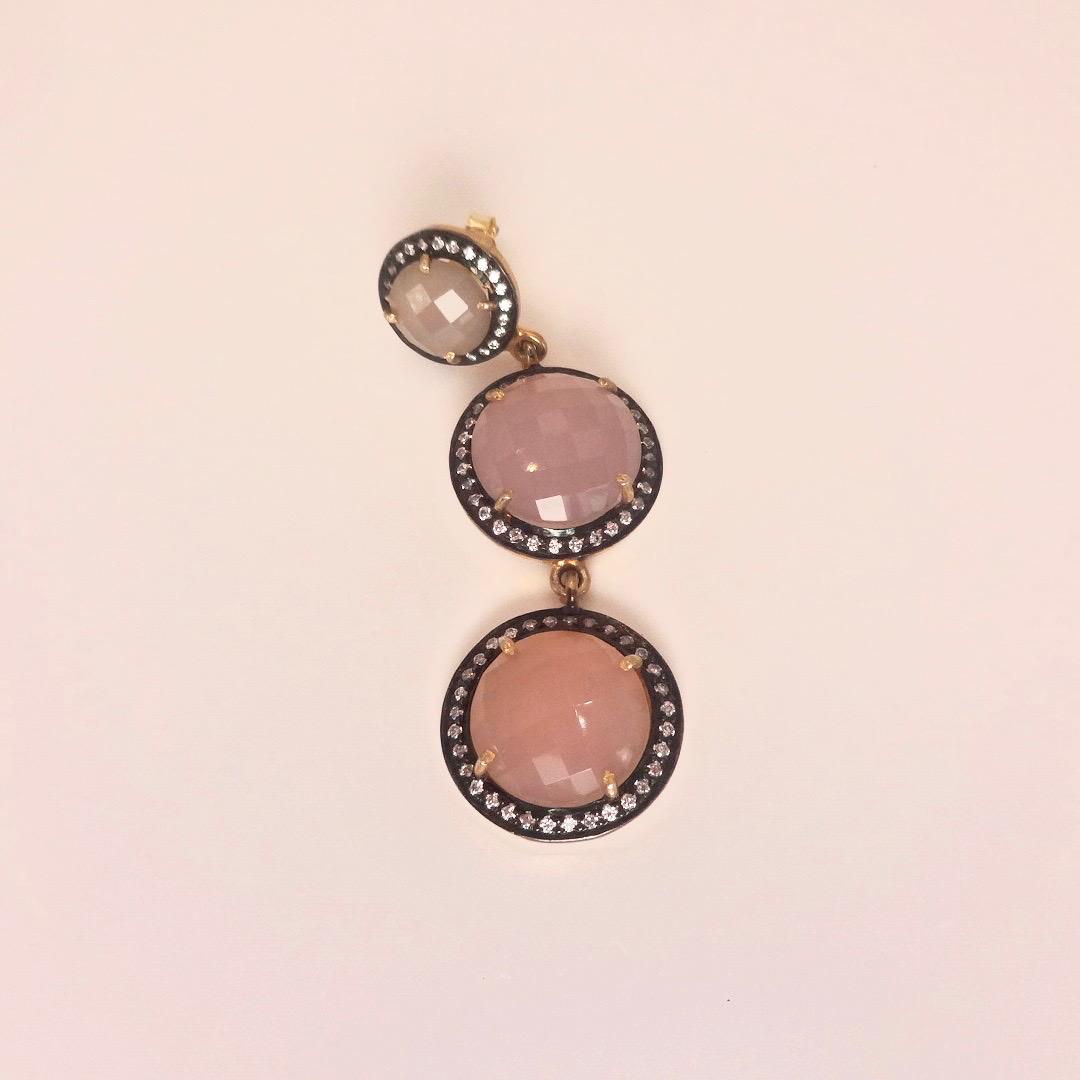 Vintage Rose Quartz Sterling Silver Dangle Earrings