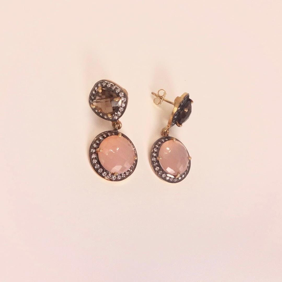 Vintage Rose Quartz Sterling Silver Dangle Earrings