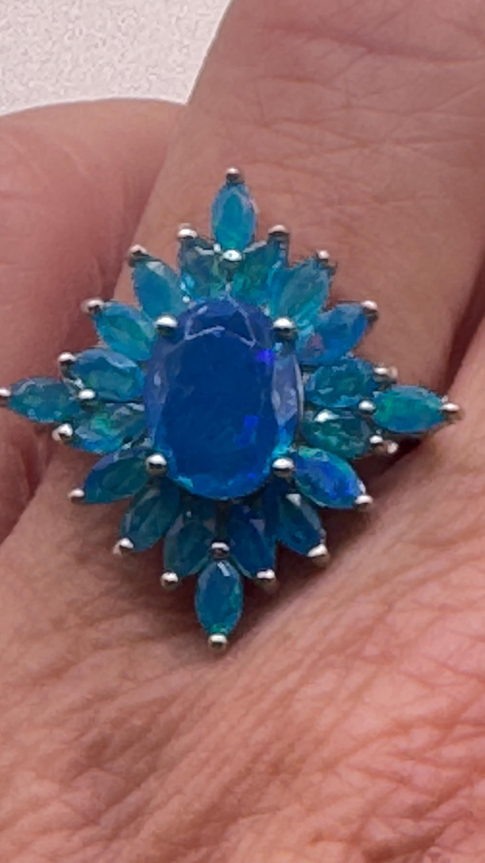 Vintage Blue Smoky Opal Ring 925 Sterling Silver Cocktail Size 8