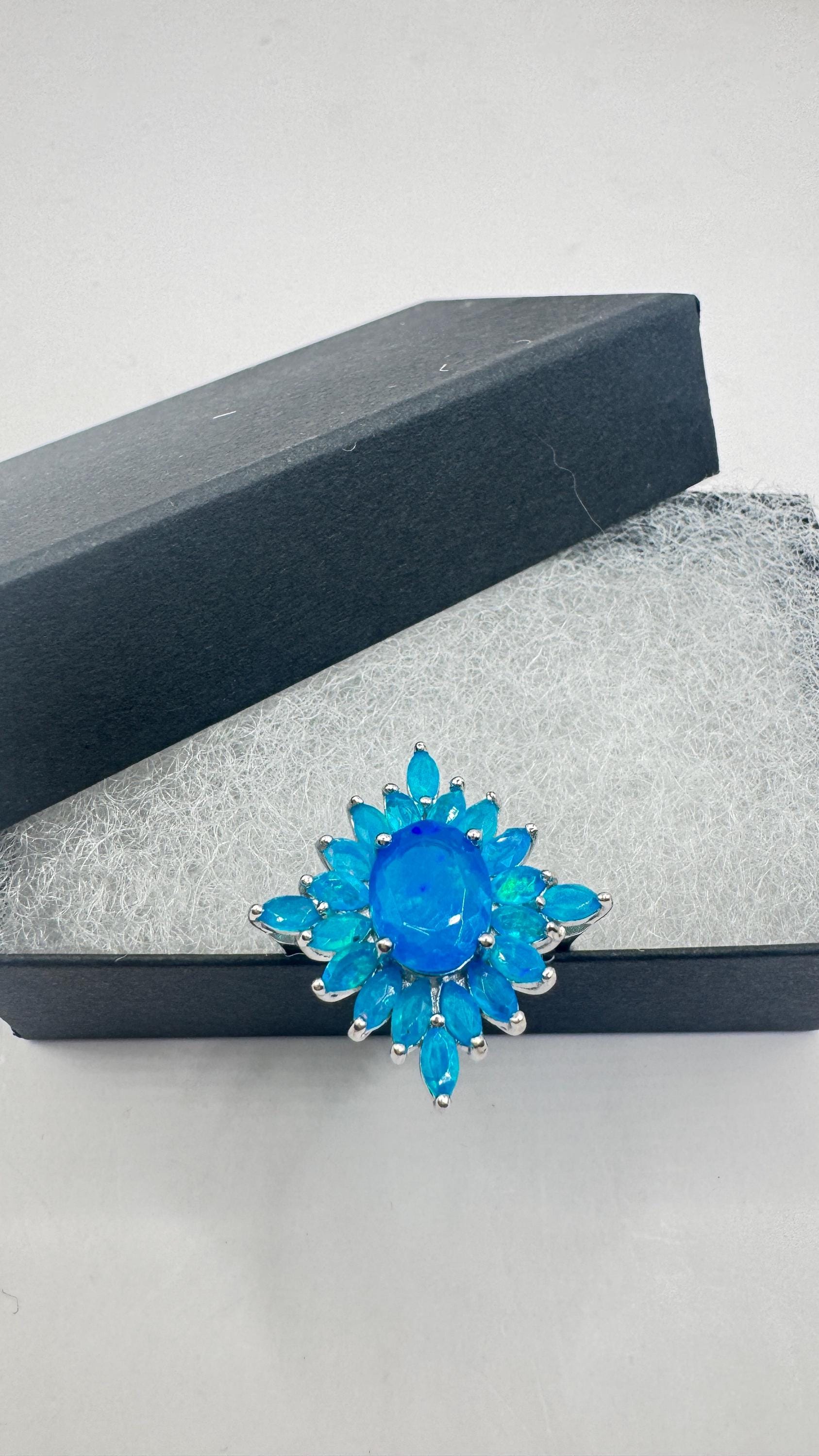 Vintage Blue Smoky Opal Ring 925 Sterling Silver Cocktail Size 8