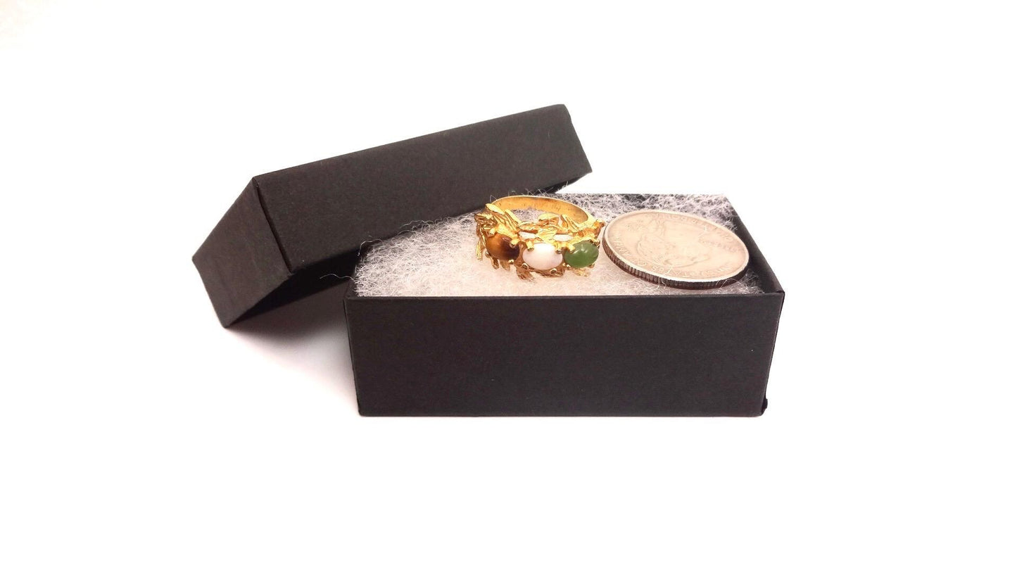 Vintage Jade Opal Tigers Eye Golden Filled Cocktail Ring Size 5.5