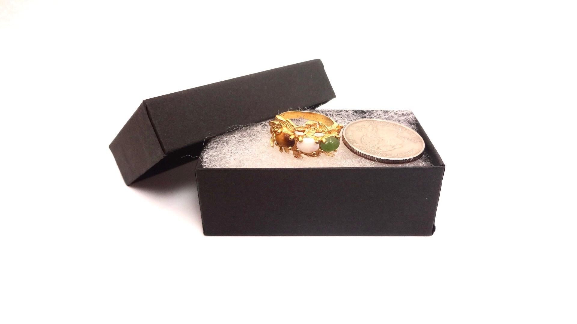 Vintage Jade Opal Tigers Eye Golden Filled Cocktail Ring Size 5.5