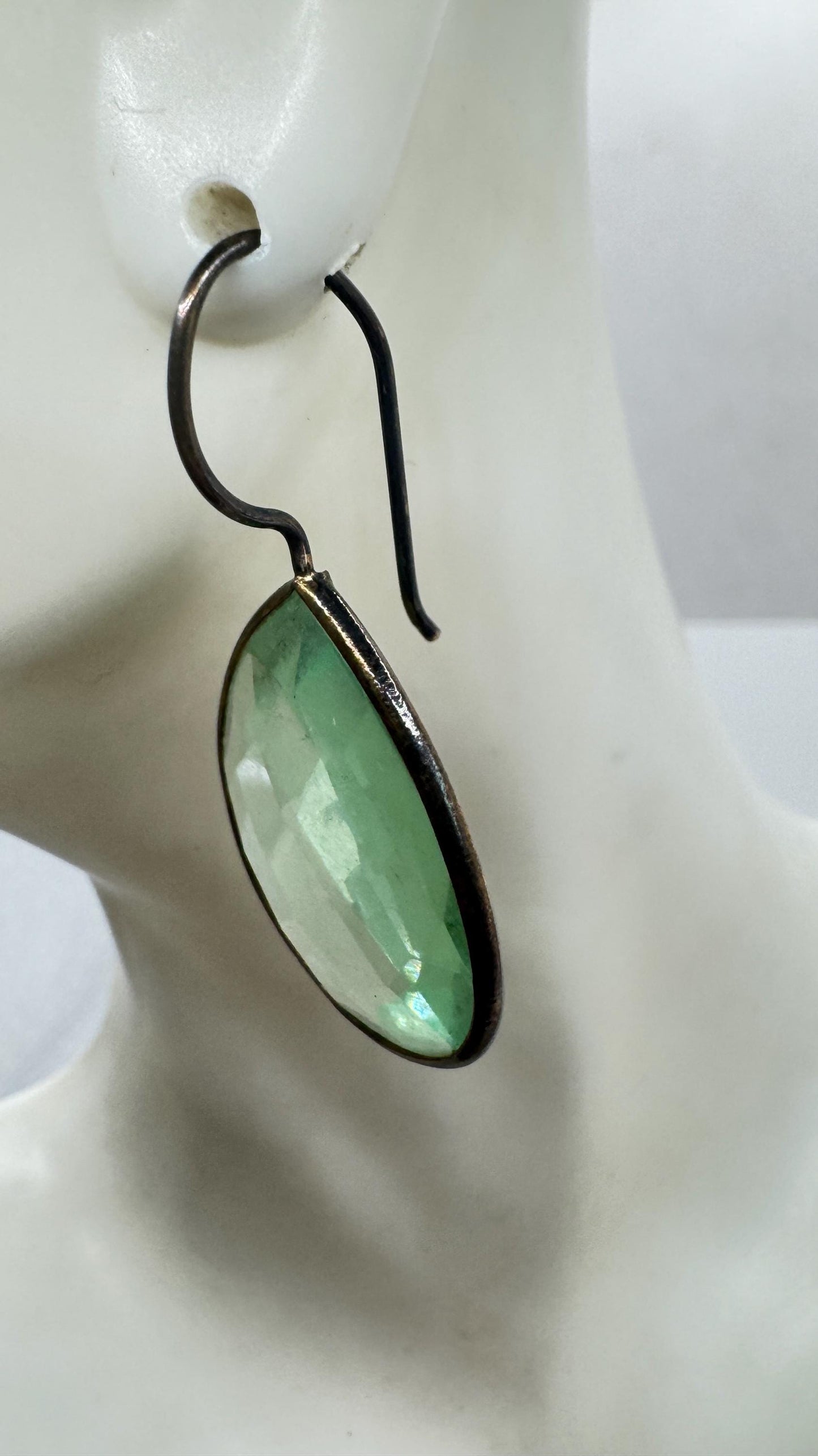 Antique Vintage Aqua Blue Volcanic Glass 925 Sterling Silver Dangle Earrings