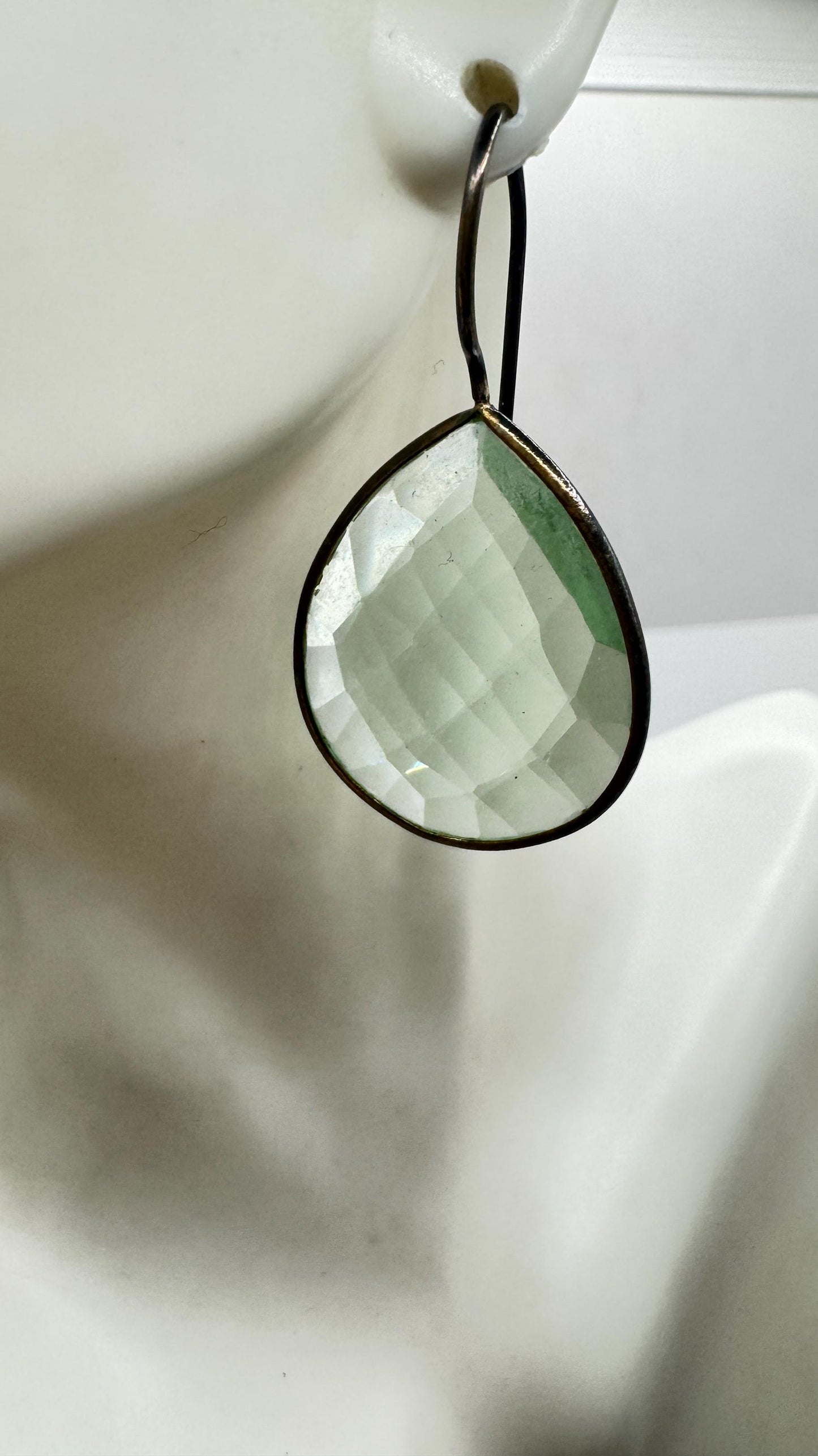 Antique Vintage Aqua Blue Volcanic Glass 925 Sterling Silver Dangle Earrings